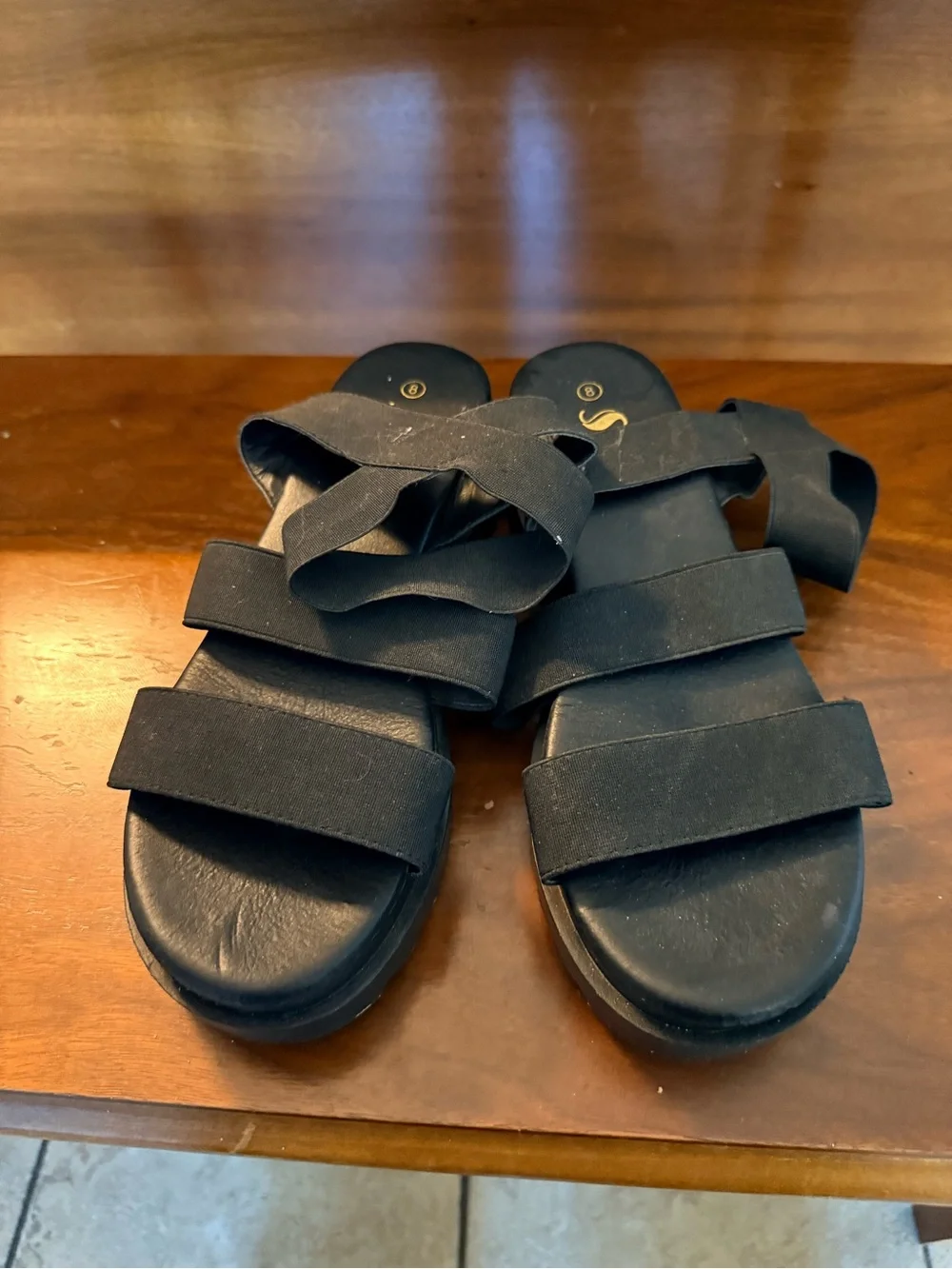 SHEIN Black Elastic-Strap Platform Sandals